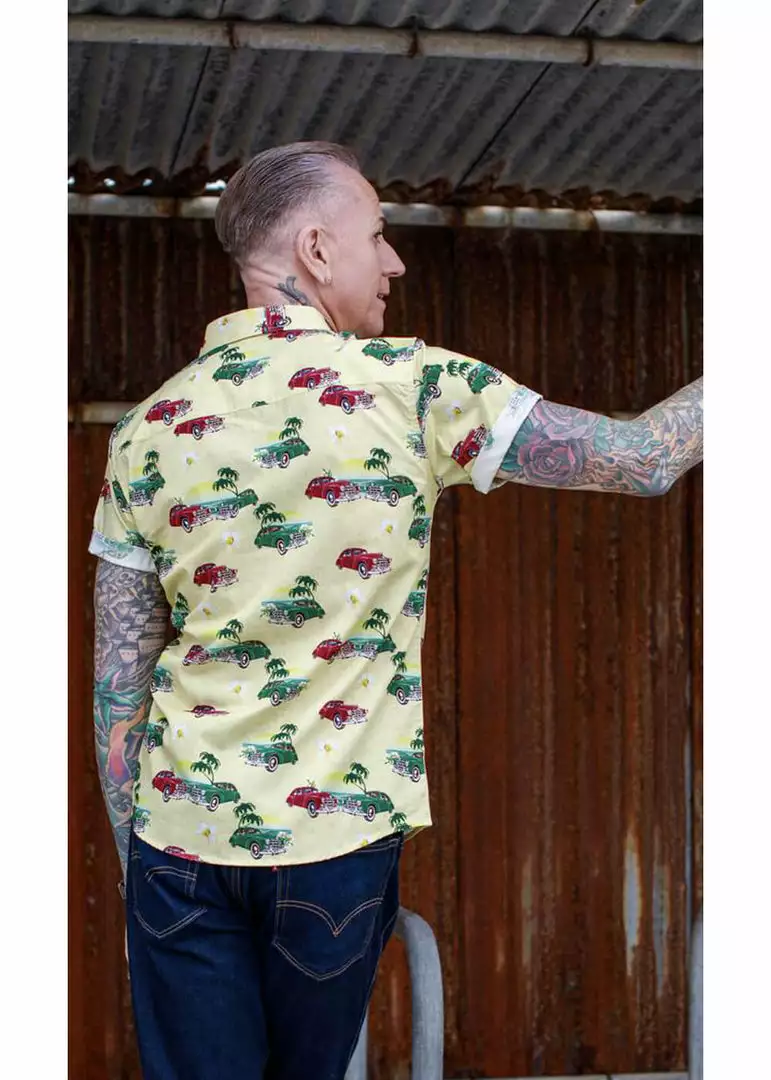 Run And Fly New In Run & Fly Mens Cuban Cars Shirt Yellow 7 Run And Fly New In Run & Fly Mens Cuban Cars Shirt Yellow