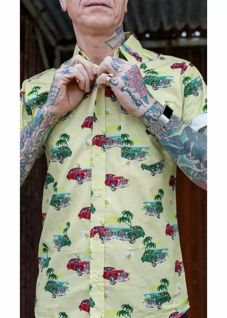 Run And Fly New In Run & Fly Mens Cuban Cars Shirt Yellow 5 Run And Fly New In Run & Fly Mens Cuban Cars Shirt Yellow