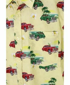 Run And Fly New In Run & Fly Mens Cuban Cars Shirt Yellow