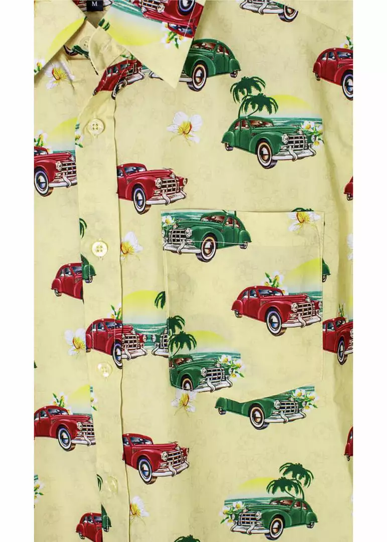 Run And Fly New In Run & Fly Mens Cuban Cars Shirt Yellow 4 Run And Fly New In Run & Fly Mens Cuban Cars Shirt Yellow
