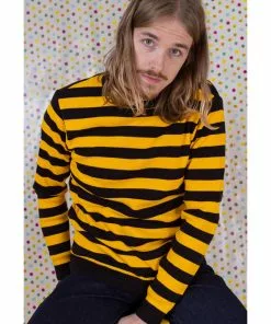 Run And Fly Run & Fly Retro Striped 70's Jumper Yellow Black New In
