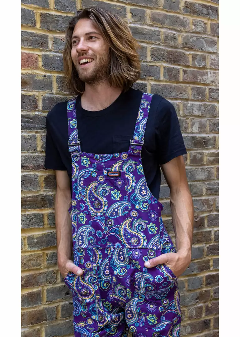 Run And Fly Run & Fly Paisley Twill 70's Dungarees Purple New In 6 Run And Fly Run & Fly Paisley Twill 70's Dungarees Purple New In