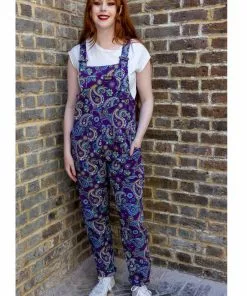 Run And Fly Run & Fly Paisley Twill 70's Dungarees Purple New In