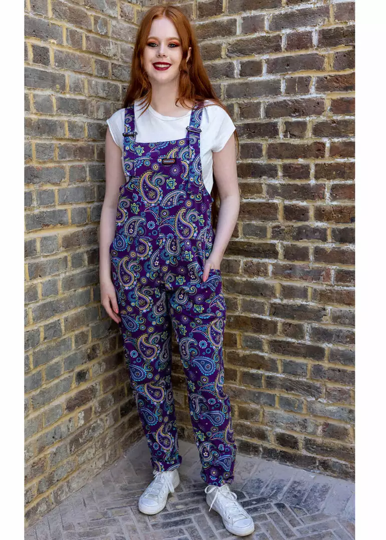 Run And Fly Run & Fly Paisley Twill 70's Dungarees Purple New In 3 Run And Fly Run & Fly Paisley Twill 70's Dungarees Purple New In