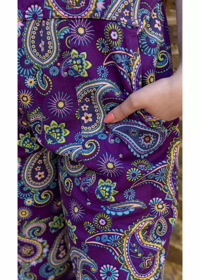 Run And Fly Run & Fly Paisley Twill 70's Dungarees Purple New In 4 Run And Fly Run & Fly Paisley Twill 70's Dungarees Purple New In