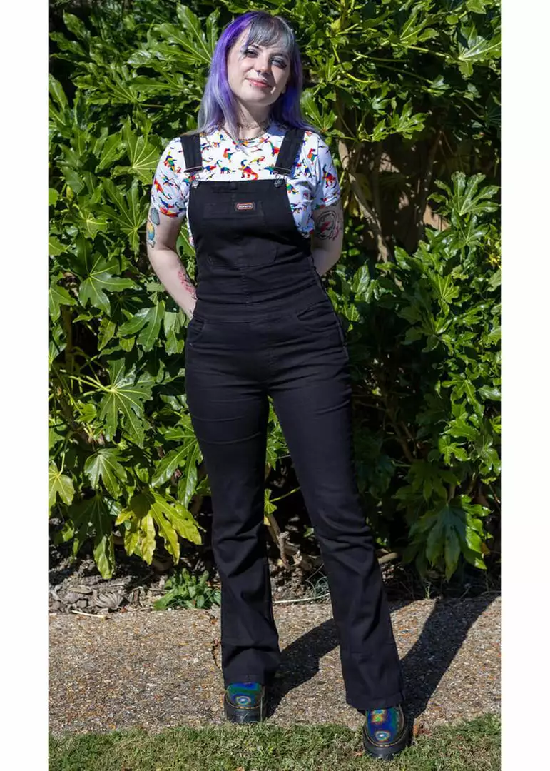 Run And Fly 70's Flared Dungarees Black 6 Run And Fly 70's Flared Dungarees Black