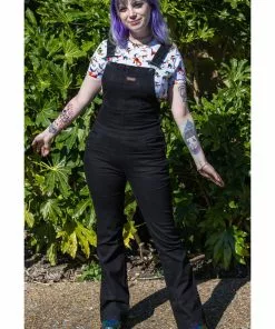 Run And Fly 70's Flared Dungarees Black