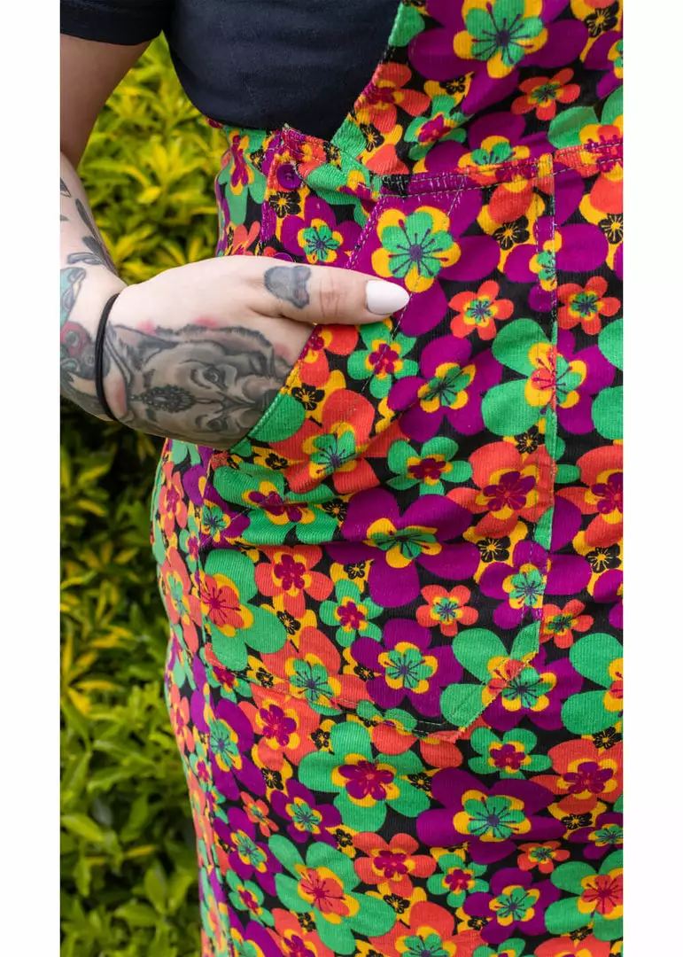 Run And Fly Run & Fly 70's Floral Corduroy Midi Pinafore Dress Purple Green New In 4 Run And Fly Run & Fly 70's Floral Corduroy Midi Pinafore Dress Purple Green New In