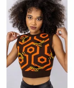 Run And Fly Run & Fly Honeycomb Bee Cropped Knitted 70's Tank Top Black New In