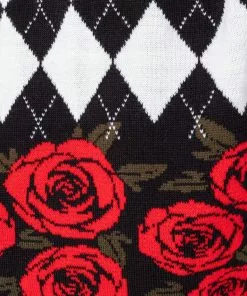 Run And Fly New In Run & Fly Argyle Roses Cropped Knitted 70's Tank Top Black