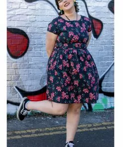 Run And Fly Run & Fly Cherry Blossom 50's Swing Dress Black New In