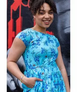 Run And Fly New In Run & Fly Cherry Blossom 50's Swing Dress Blue