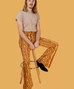 Run And Fly Run & Fly Zigzag Flare 70's Trousers Honey Gold New In