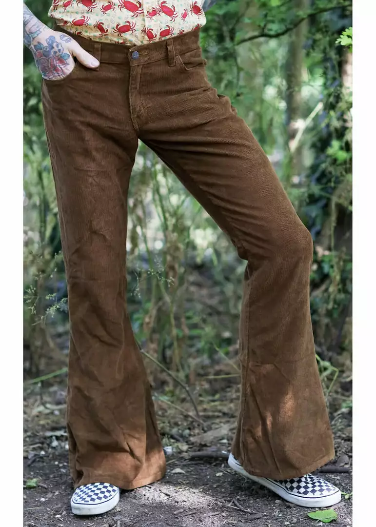 Run And Fly New In Run & Fly Mens Tobacco Corduroy 70's Flared Trousers Brown 3 Run And Fly New In Run & Fly Mens Tobacco Corduroy 70's Flared Trousers Brown