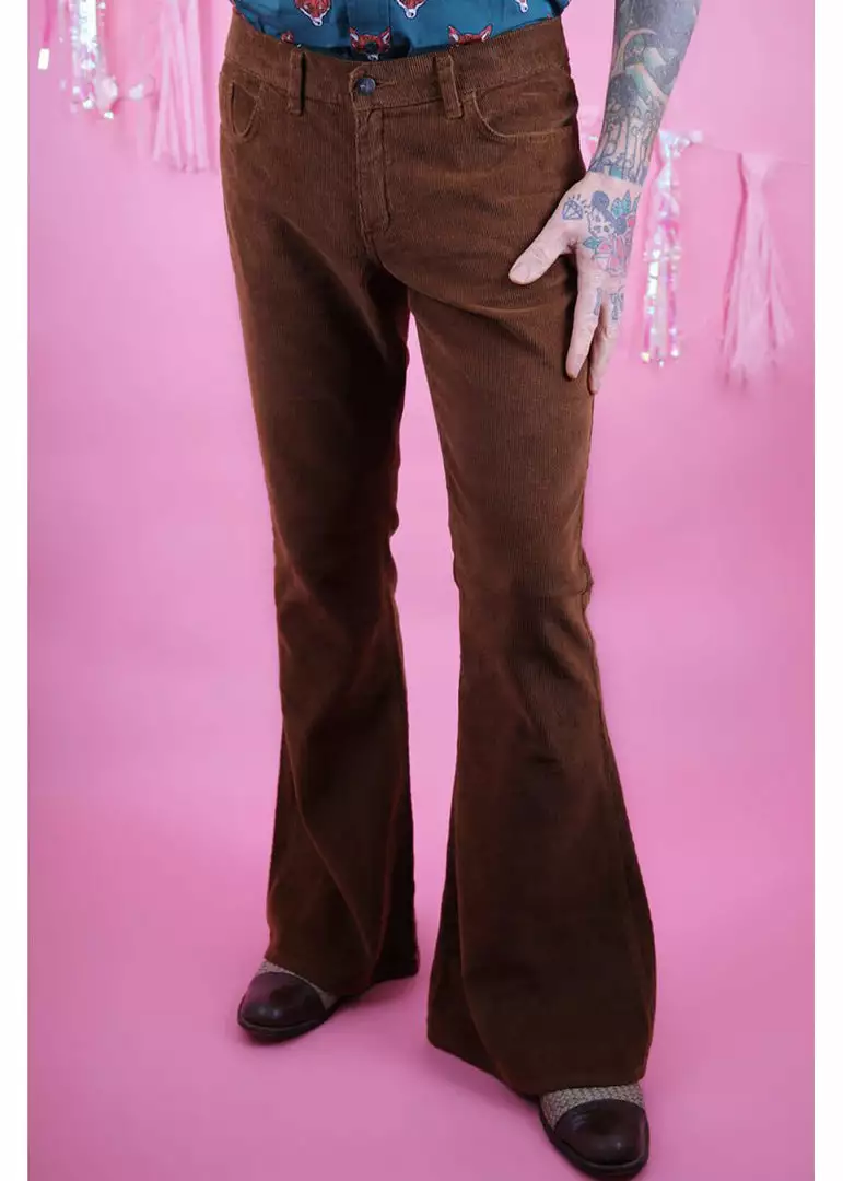 Run And Fly New In Run & Fly Mens Tobacco Corduroy 70's Flared Trousers Brown 5 Run And Fly New In Run & Fly Mens Tobacco Corduroy 70's Flared Trousers Brown