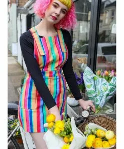 Run And Fly New In Run & Fly Rainbow Colours Pinafore 60's Dress Multi