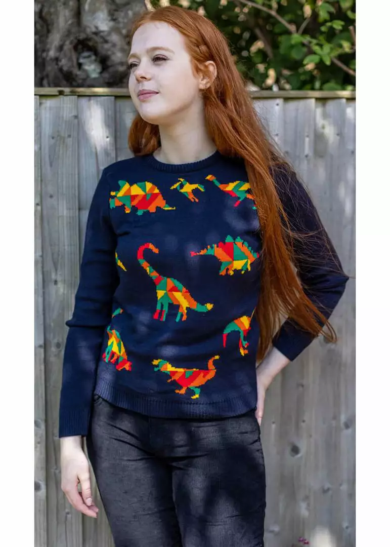 Run And Fly Geo Rainbow Dinoaur 60's Jumper Navyblue 3 Run And Fly Geo Rainbow Dinoaur 60's Jumper Navyblue