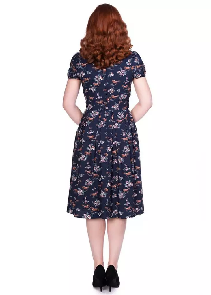 Sheen Wild Horses 40's Dress Navy New In 5 Sheen Wild Horses 40's Dress Navy New In