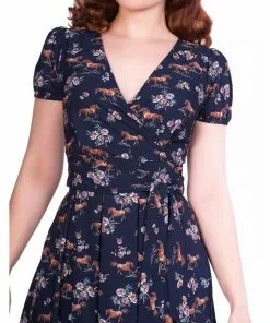 Sheen Wild Horses 40's Dress Navy New In