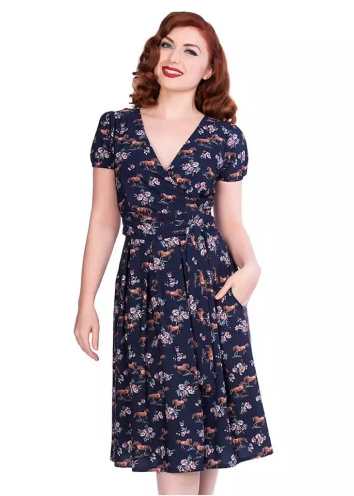 Sheen Wild Horses 40's Dress Navy New In 3 Sheen Wild Horses 40's Dress Navy New In