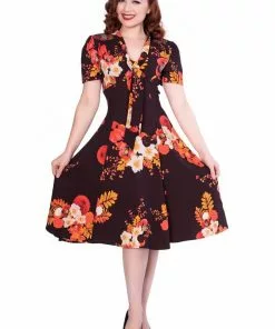 New In Sheen Izzy Floral 40's Dress Burgundy 9 New In Sheen Izzy Floral 40's Dress Burgundy