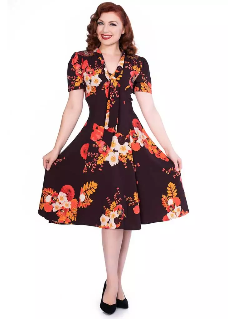 New In Sheen Izzy Floral 40's Dress Burgundy 6 New In Sheen Izzy Floral 40's Dress Burgundy