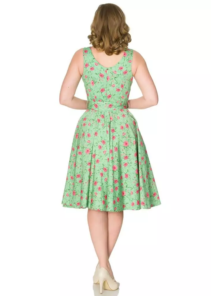 New In Sheen Freya Floral 50's Swing Dress Green 5 New In Sheen Freya Floral 50's Swing Dress Green