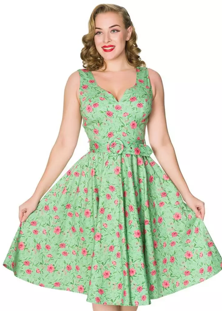 New In Sheen Freya Floral 50's Swing Dress Green 3 New In Sheen Freya Floral 50's Swing Dress Green