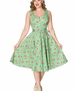 New In Sheen Freya Floral 50's Swing Dress Green 9 New In Sheen Freya Floral 50's Swing Dress Green