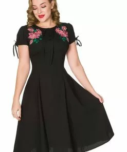 Sheen Noa Floral 40's Swing Dress Black