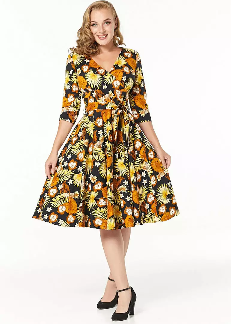 Sheen Timeless Barbara Floral 50's Swing Dress Black 6 Sheen Timeless Barbara Floral 50's Swing Dress Black