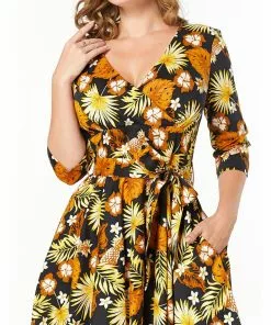 Sheen Timeless Barbara Floral 50's Swing Dress Black