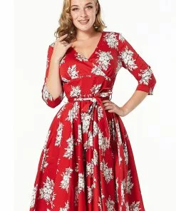 Sheen Timeless Yara Floral 50's Swing Dress Red New In