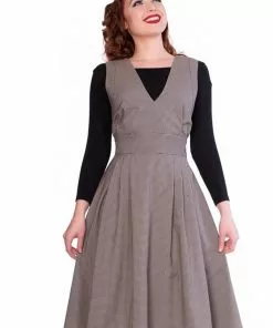 New In Sheen Lola Check 40's Pinafore Dress Brown