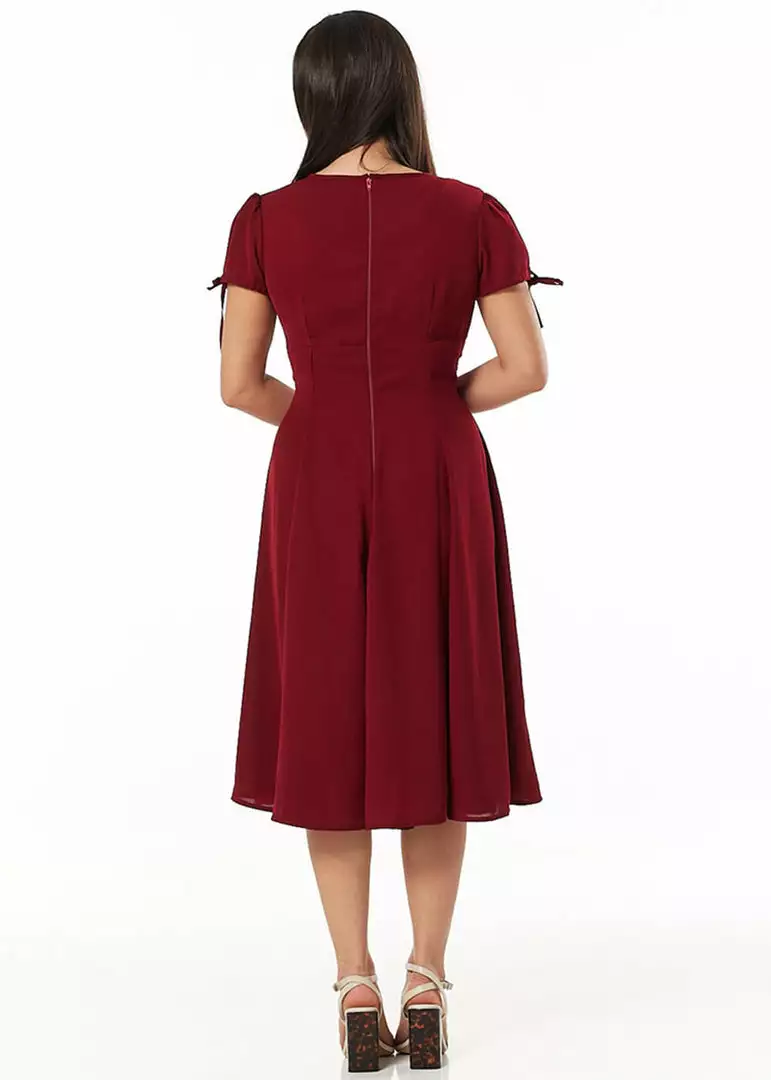Sheen New In Timeless Ava Floral 40's Swing Dress Burgundy 5 Sheen New In Timeless Ava Floral 40's Swing Dress Burgundy