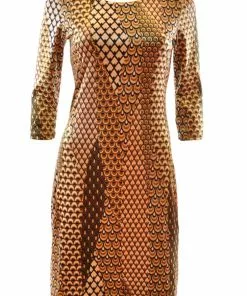 Smashed Lemon Peacock Party 60's Pencil Dress Gold Black
