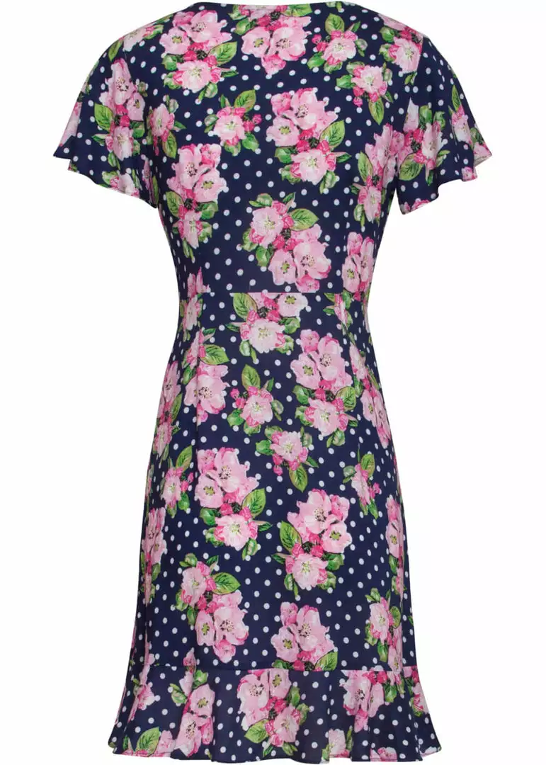 Smashed Lemon Dilly Dally Polkadot Flowers 60's A-Line Dress Navy Pink New In 4 Smashed Lemon Dilly Dally Polkadot Flowers 60's A-Line Dress Navy Pink New In