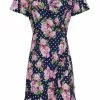 Smashed Lemon Dilly Dally Polkadot Flowers 60's A-Line Dress Navy Pink New In