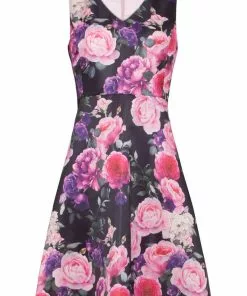 Smashed Lemon Bed Of Roses 60's A-Line Dress Black Pink New In