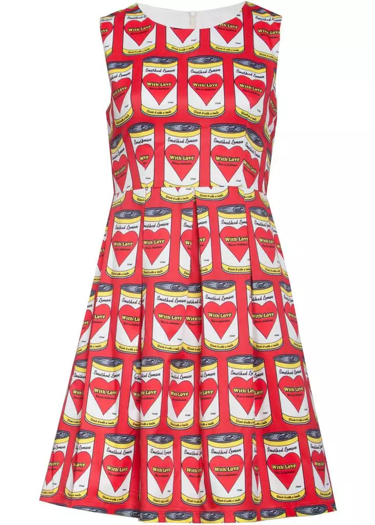 New In Smashed Lemon Soup Cans 60's Dress Red 3 New In Smashed Lemon Soup Cans 60's Dress Red
