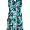 New In Smashed Lemon Monstera 60's A-Line Dress Turquoise