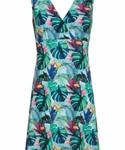 New In Smashed Lemon Monstera 60's A-Line Dress Turquoise