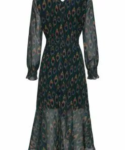 Smashed Lemon Strut Your Peacock 70's Midi Dress Black