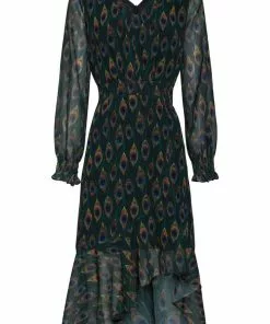Smashed Lemon Strut Your Peacock 70's Midi Dress Black