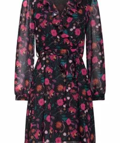 Smashed Lemon Dahlia 70's Dress Black