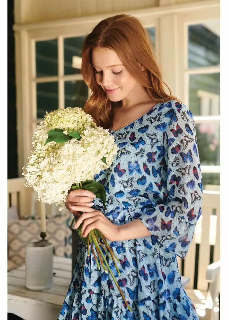 Smashed Lemon Butterfly Bohemian 60's A-Line Dress Blue New In 3 Smashed Lemon Butterfly Bohemian 60's A-Line Dress Blue New In