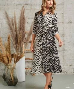 Smashed Lemon Mixed Safari 70's Dress Beige New In