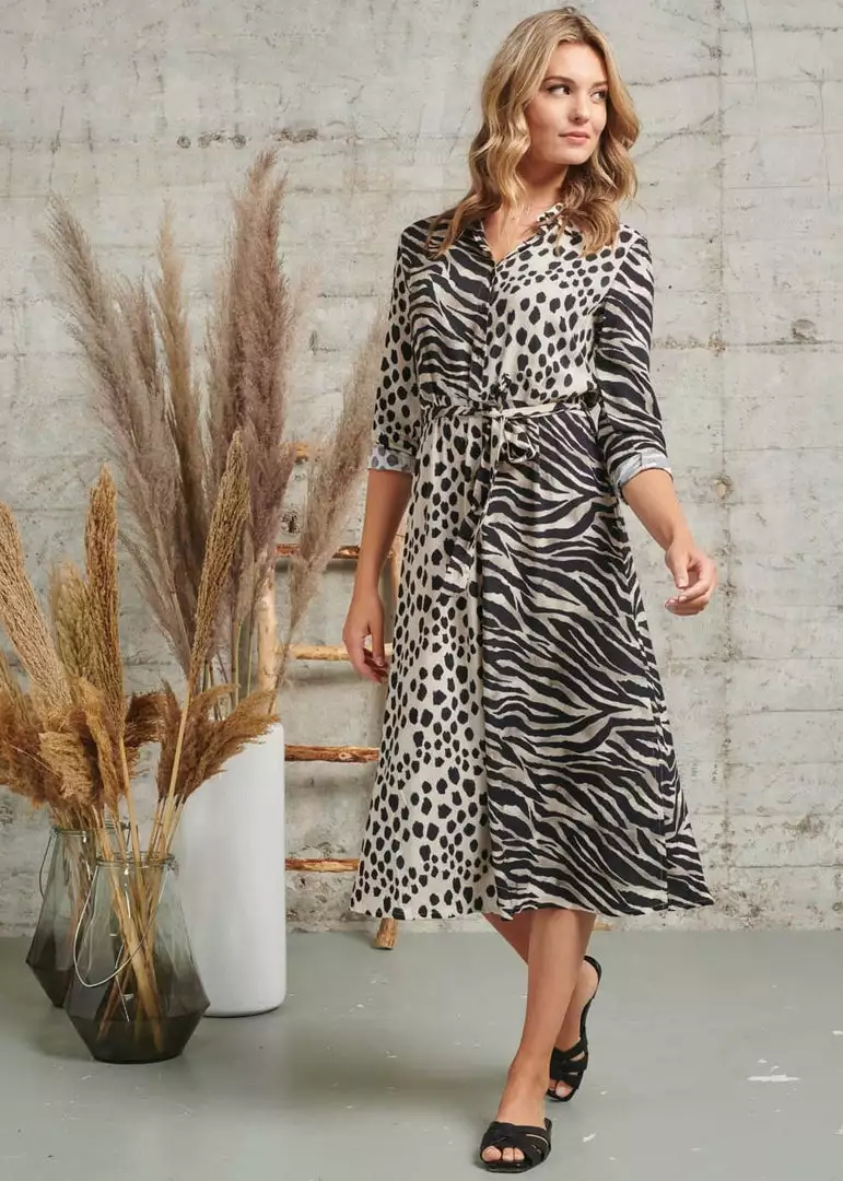 Smashed Lemon Mixed Safari 70's Dress Beige New In 3 Smashed Lemon Mixed Safari 70's Dress Beige New In