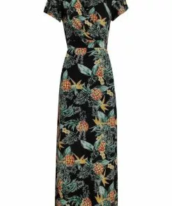 New In Smashed Lemon Dotted Pineapple 70's Maxi Dress Black