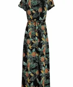 New In Smashed Lemon Dotted Pineapple 70's Maxi Dress Black